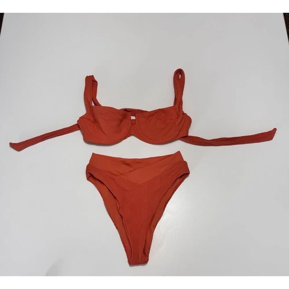 L*Space Nikita Underwire Top Small Bitsy Cut French High Bottom XS Bikini Orange